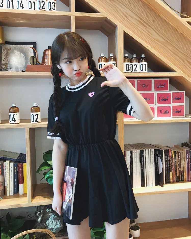 Женские платья в японском стиле Kawaii Ulzzang милое платье с вышивкой на талии женские