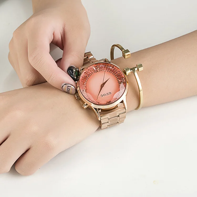 Бренд стальной ленты женщины кварцевые часы водонепроницаемые алмазные