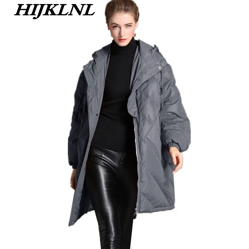 Новинка 2019 женский зимний пуховик свободный однотонный длинный большого размера