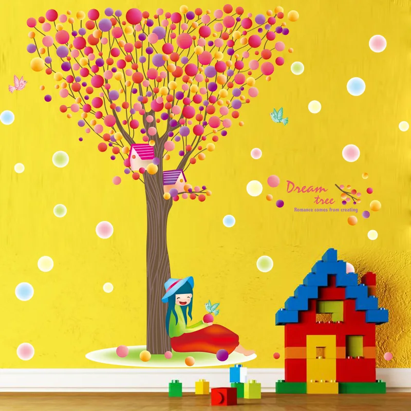 

Стикер на стену Dreaming Tree, ПВХ материал, сделай сам, цветные настенные наклейки на дерево для детской комнаты, спальни, домашнего декора