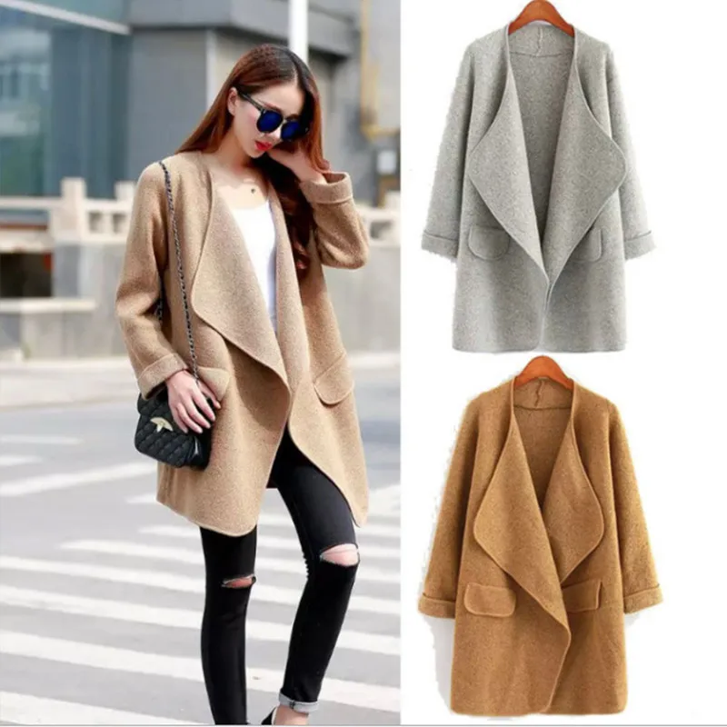 

Women Sweater 2016 Fashion Solid Casual Turn Down Collar Cardigan Oversized Knitted Sweater Plus Size Women Clothing