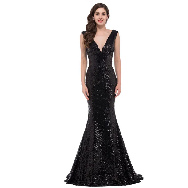 Женское вечернее платье красное с блестками и глубоким вырезом цвет желтый