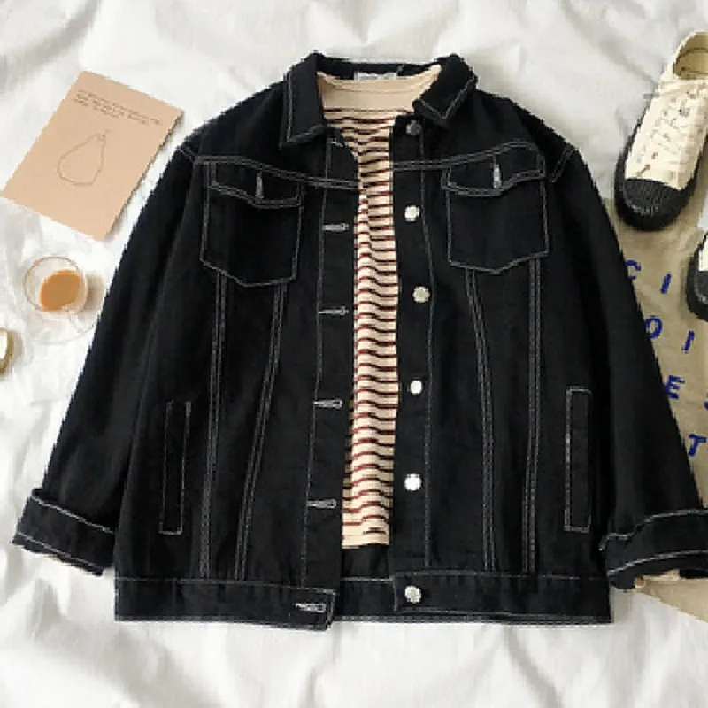 Новинка размера плюс, черная джинсовая куртка для женщин, женская джинсовая куртка, весенне-осенняя Женская куртка, 8WT039