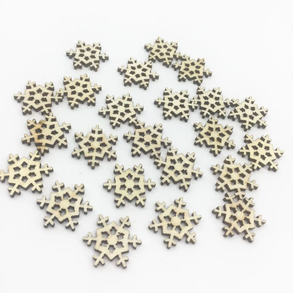 

400pcs 25mm Wooden Snowflake Christmas DIY Confetti Crafts Chips Natural Xmas Tree Decorations Scrapbooking Cardmaking