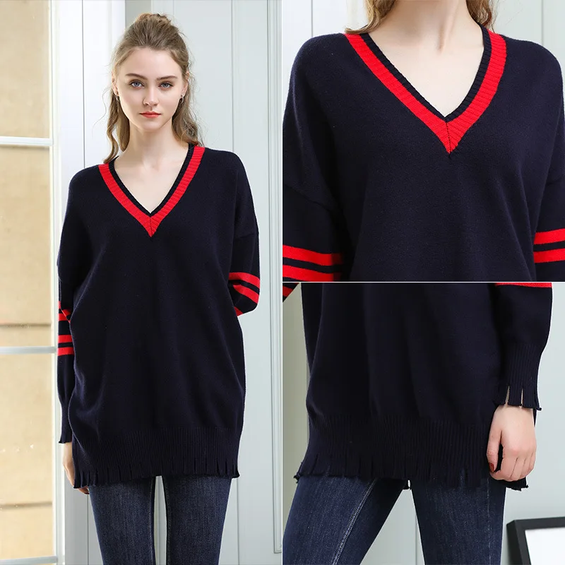 Women Sweater Pullovers 2018 Winter Lady Long sleeve V-neck Knitted Casual Loose Tops Plus size XL- XXXL | Женская одежда