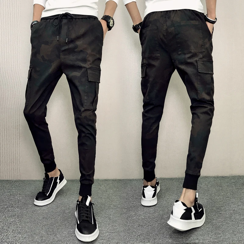 Модная Корейская Slim Fit Брюки Для мужчин Фирменная Новинка боковые карманы штаны