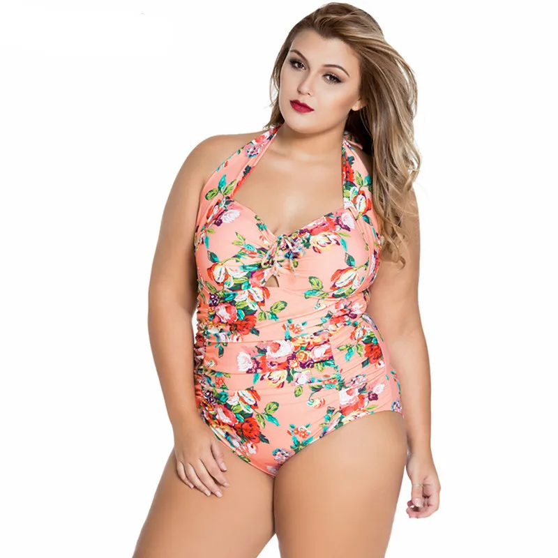 Женский купальник бикини плюс размер цветочный принт шнуровка Купальники Один