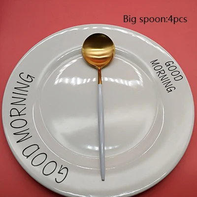 Spoon 4pcs Горячая Распродажа 4 шт Белое золото столовая посуда 304 нержавеющая сталь нож вилка ложка палочки для еды Столовые приборы кухонная посуда столовые приборы набор столовых приборов - Цвет: Spoon 4pcs