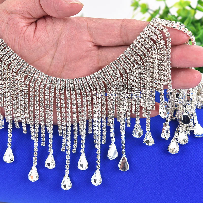 Bling 1 м/лот Стразы для танцев с украшениями в виде серебристых кристаллов цепи