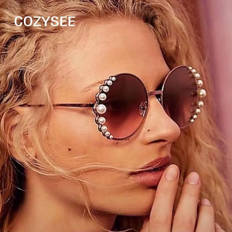 Солнцезащитные очки с жемчужными круглыми линзами женские дизайнерские