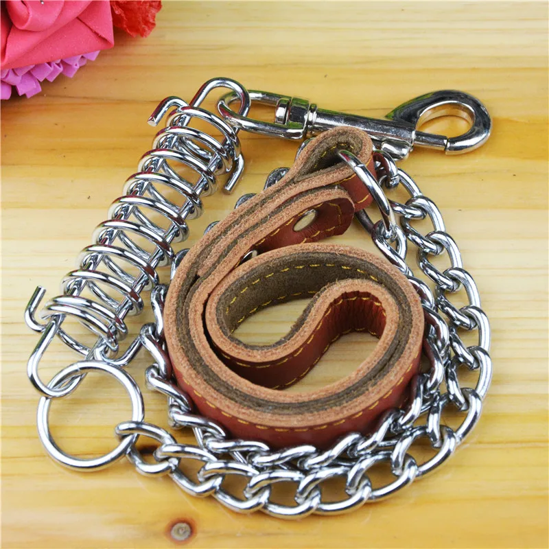 100% высококачественный кожаный поводок из натуральной воловьей кожи железный