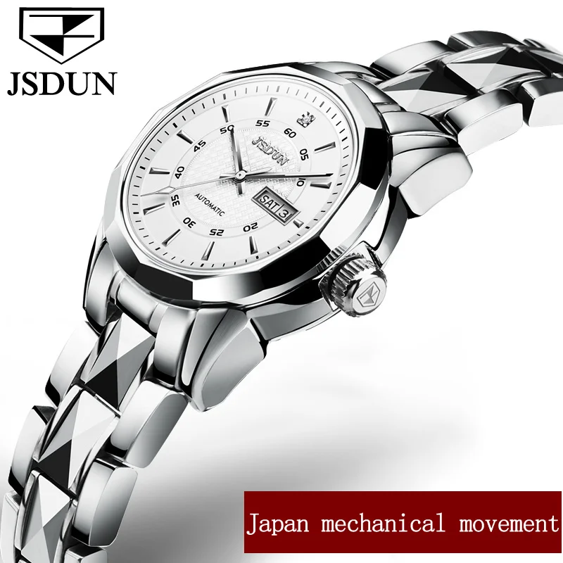 Silver white lady JSDUN женские часы мужские часы лучший бренд класса люкс механические часы для пары relogio masculino feminino Вольфрамовая сталь водонепроницаемые - Цвет: Silver white lady