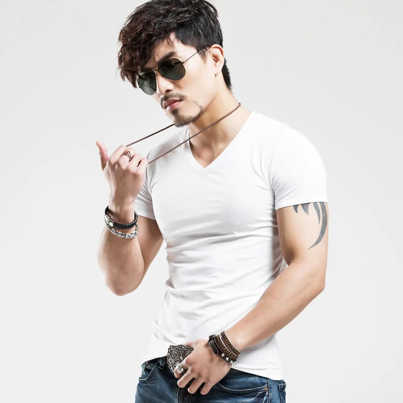 2023 Brand New Men T Shirt Tops V neck Short Sleeve Tees Men's Fashion Fitness Hot T-shirt For Male Free Shipping Size 5XL