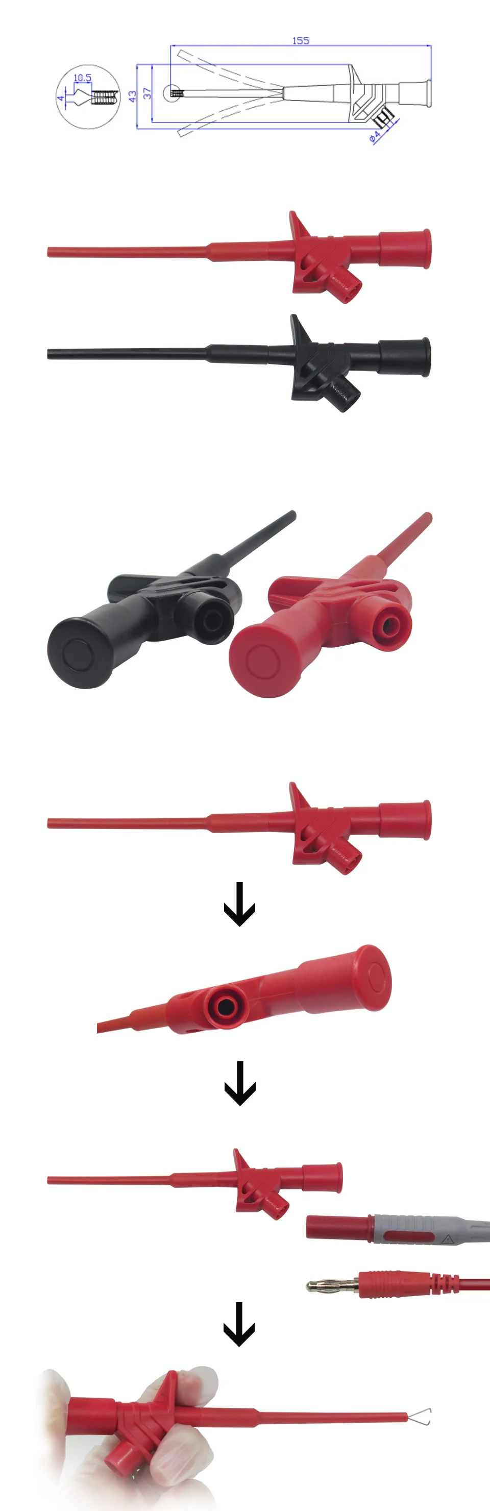 Cleqee P5004 2 шт. Профессиональный изолированный быстрый тест крюк зажим Высокое напряжение гибкий тест ing зонд красный/черный