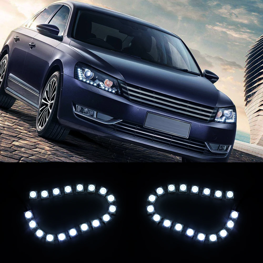 

2Pcs Universal LED Car DRL Daytime Running Light 18 LEDs Flexible Strip Light Auto Fog Lamp Driving Light 12V 6000K