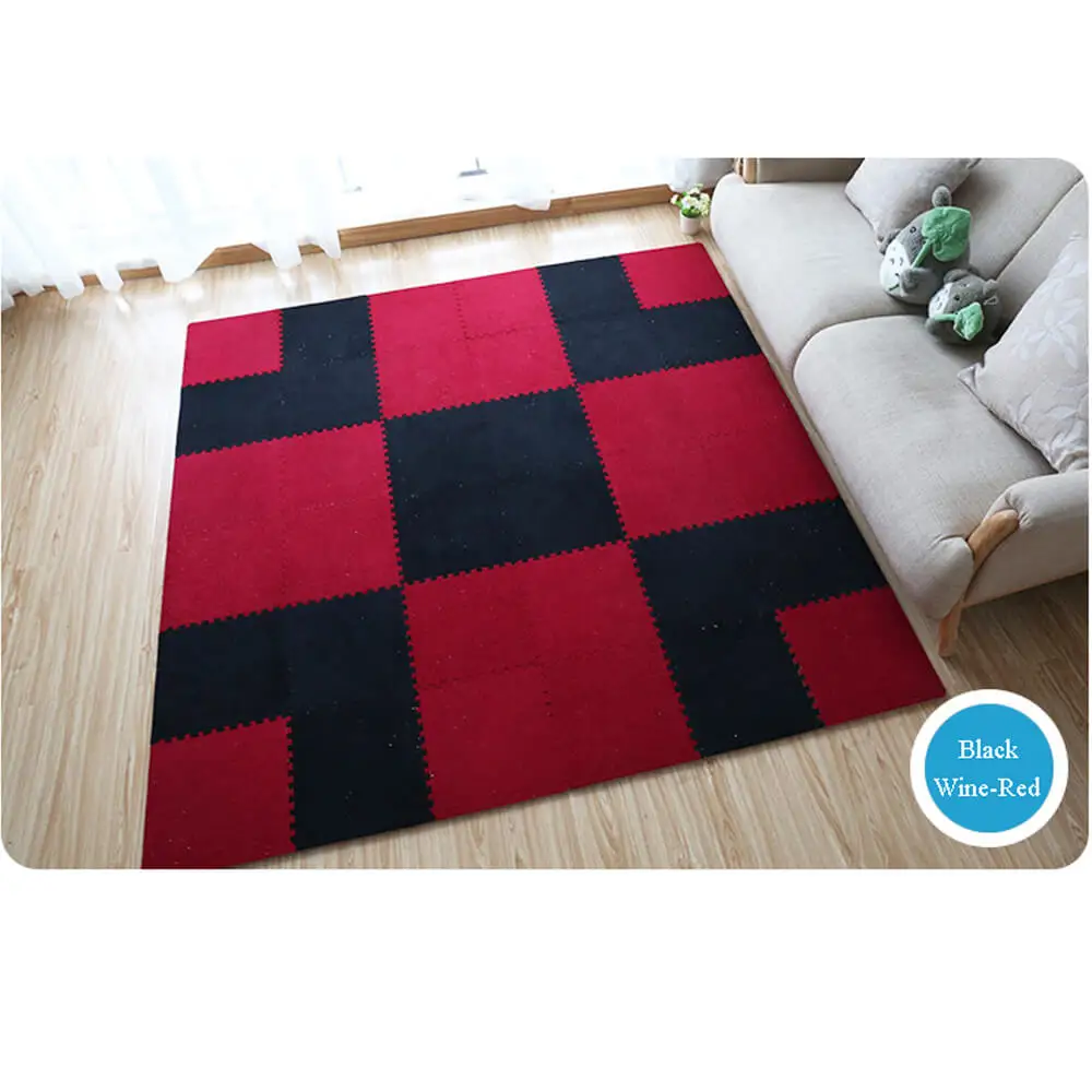 Black-Red Поплавки-приманки из мягкой пены EVA на меху с коротким ворсом головоломка детский игровой коврик кирпечей из глины теплые домашние тапочки из плюша для коврик гимнастический коврик Гостиная татами 30X30X1 см краями 9/16/20 шт - Цвет: Black-Red