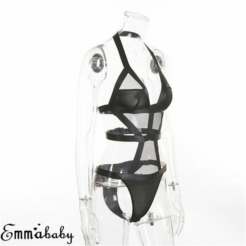 Sexy Women Mesh Patchwork Sleepwear Bodysuit Lingerie Underwear Summer Babydoll Bandage Stretch Leotard Nightgown Lady |