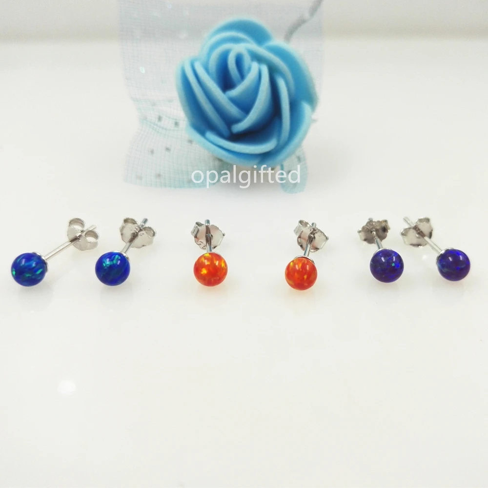 1 пара сережек гвоздиков с классическим синтетическим опалом круглые серьги