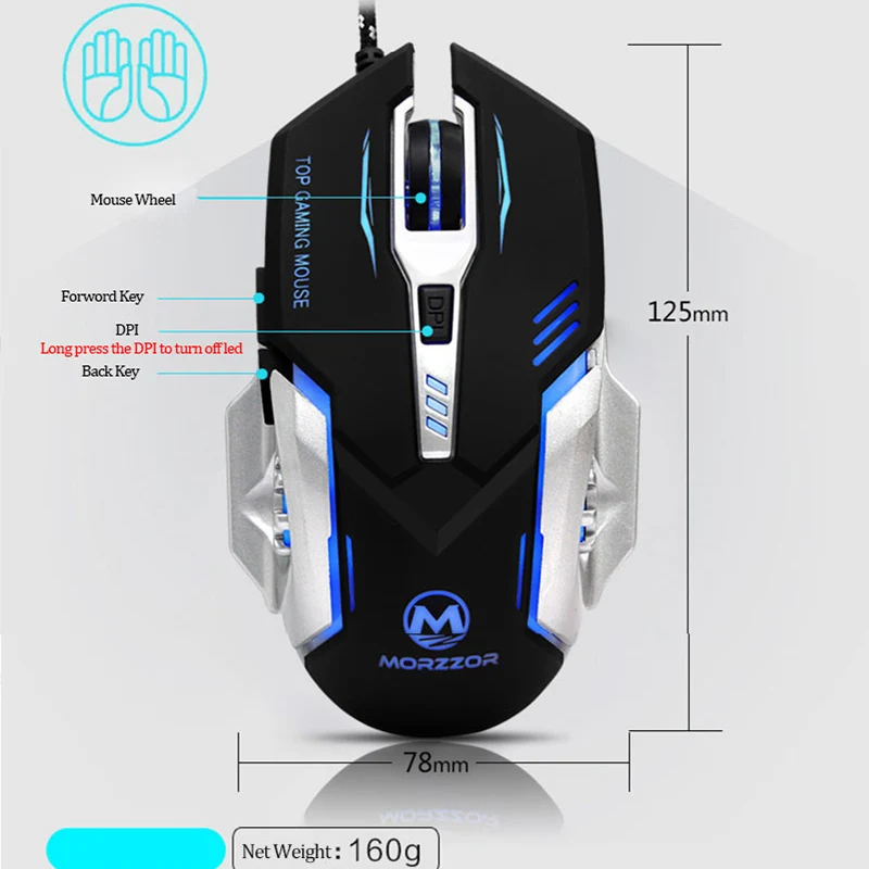 Игровая проводная мышь MORZZOR 3200DPI RGB со светодиодный Ной подсветкой USB оптическая с