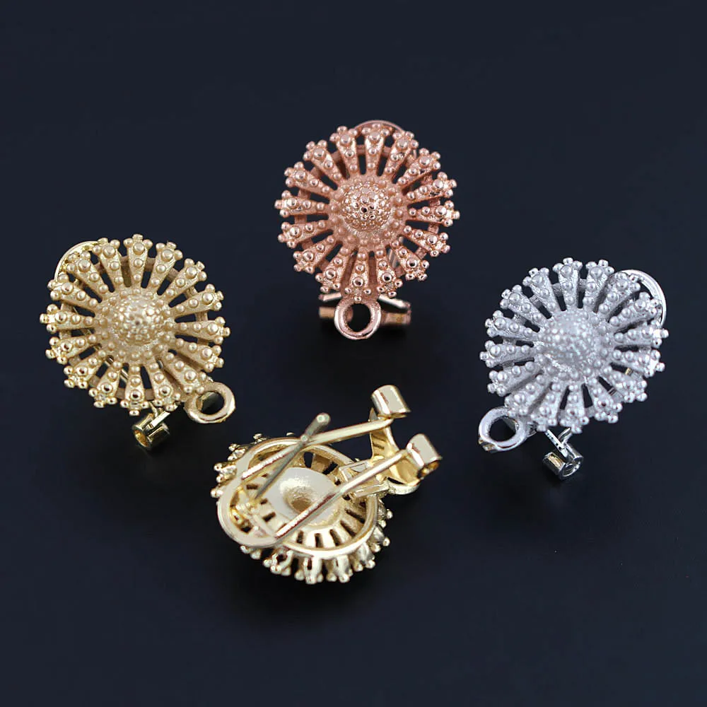 Серьги клипсы с подвесными коннекторами филигранные круглые латунные