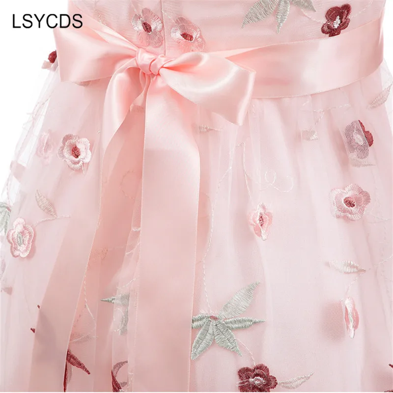 Женское Сетчатое платье LSYCDS розовое плиссированное с рукавом 3/4 круглым вырезом