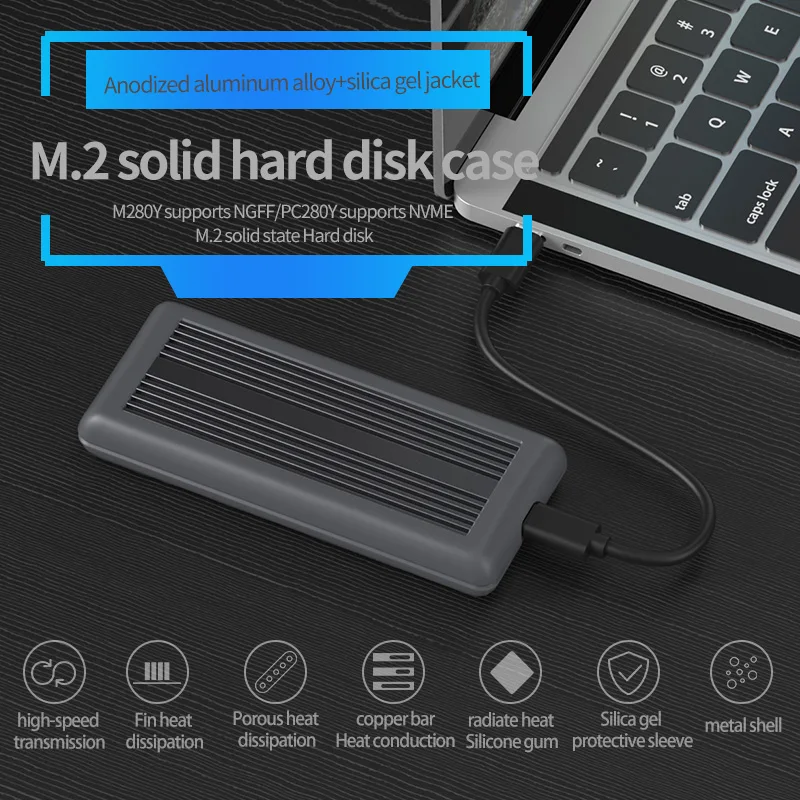 NVME&NGFF M.2 ssd cases type-c port heat dissipation aluminum ssd high speed transmission hard drive enclosure