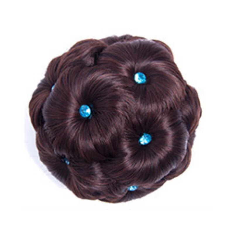 Dark brown blue Невесты волос кольцо цветы шиньон вьющиеся волосы парик женский алмаз булочка макияж - Цвет: Dark brown blue