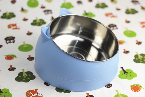 Blue Миска для кошек и собак из нержавеющей стали с защитой от скоса шейного позвонка, миски для домашних животных, миски для кошек, собак, миска для питьевой воды - Цвет: Blue