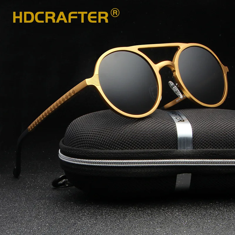 Мужские и женские круглые солнцезащитные очки HDCRAFTER золотистые поляризационные