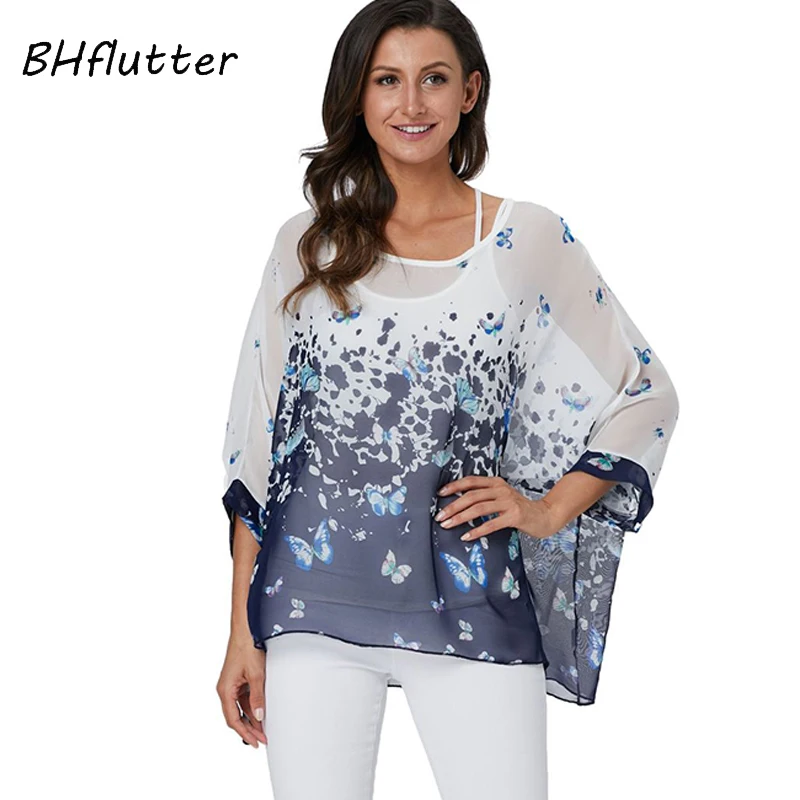 BHflutter 4XL 5XL 6XL размера плюс блузка рубашка для женщин новые полосатые летние топы с