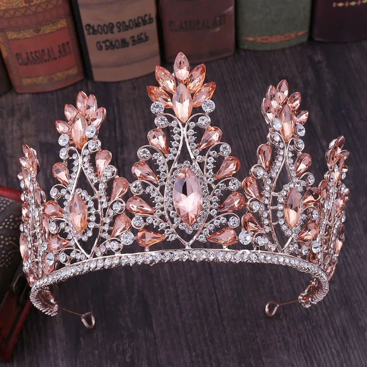 Rose Gold Pink Роскошная Свадебная Корона-Тиара в стиле барокко, украшенная кристаллами, свадебные аксессуары для волос - Окраска металла: Rose Gold Pink