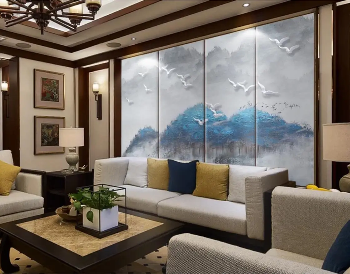 Абстрактная живопись горы картина маслом 3d обои туманный Froest Летающий роспись в