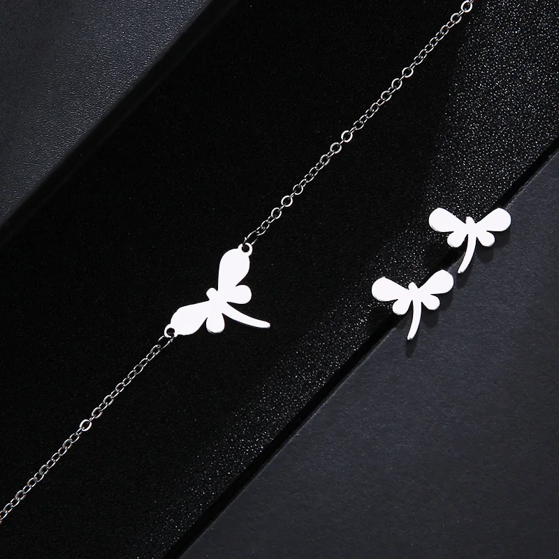 CACANA наборы из нержавеющей стали для женщин большая стрекоза форма Колье Браслеты