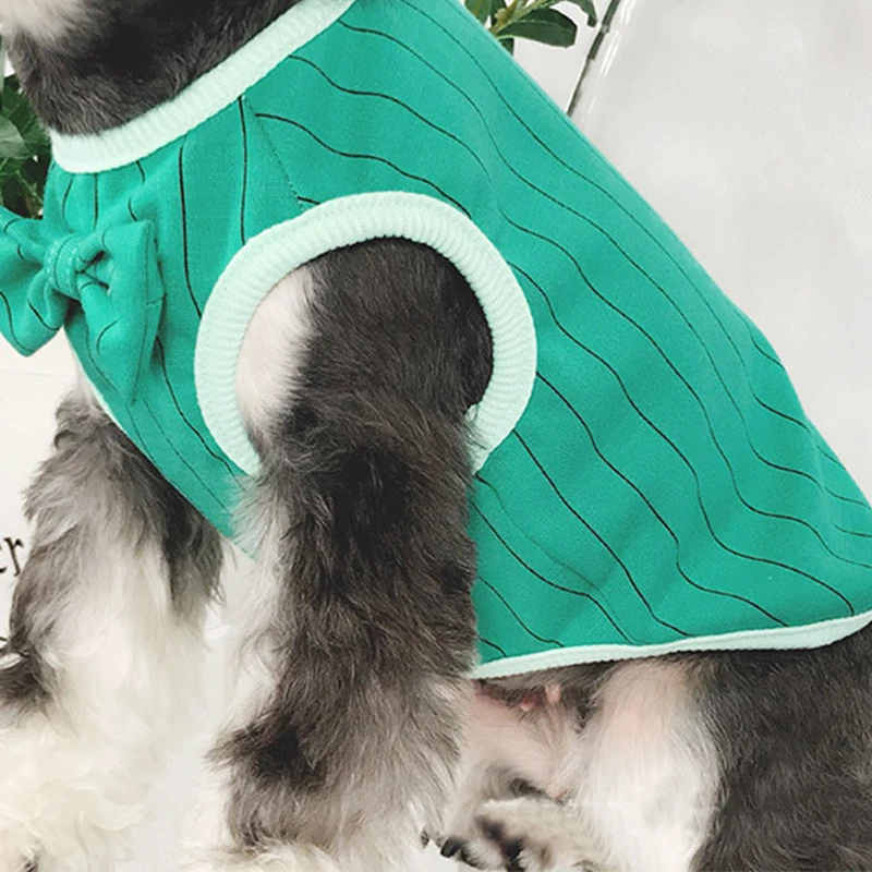 New Bow Tie Cotton French Bulldog Summer Cool Striped Vest Pet Dog Clothes for Small Dogs Pets Clothing Pug Breathable Costume | Дом и сад