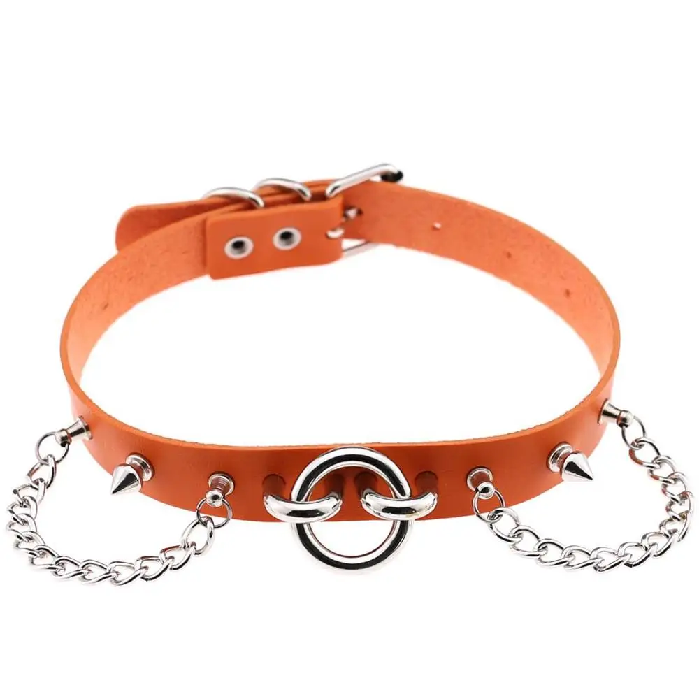 Orange KMVEXO чокер с заклепками и круглым металлическим воротником серебряного цвета кожаный бандаж Готический чокер женское готическое Ожерелье Новинка Панк ювелирные изделия - Окраска металла: Orange