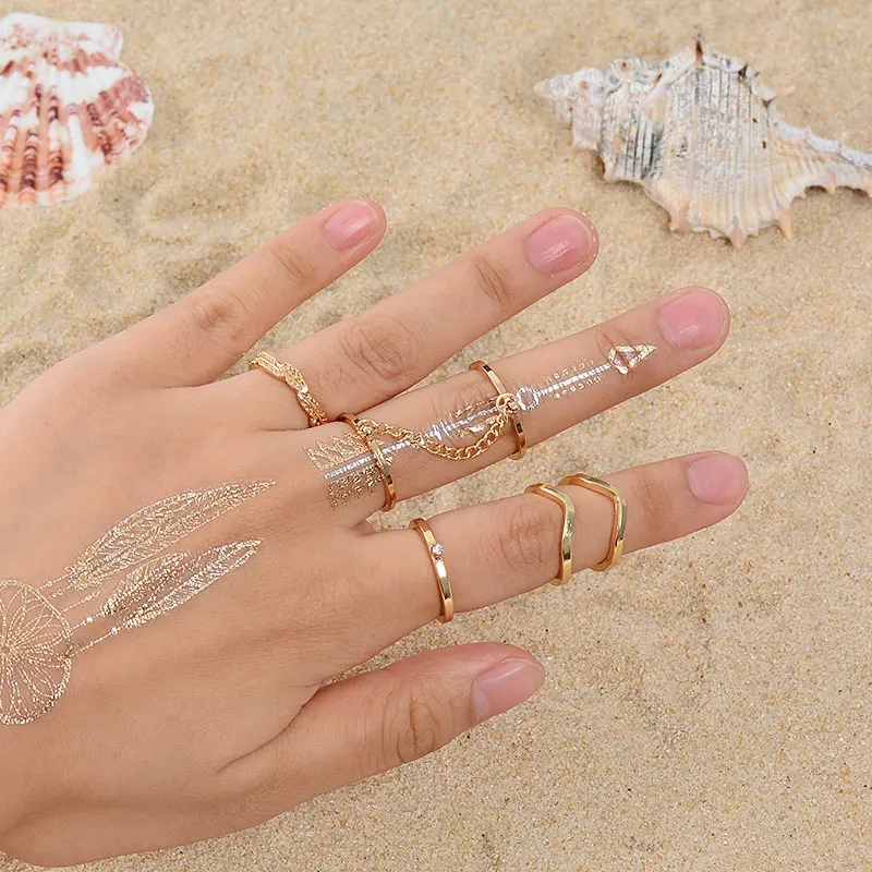 6pcs/lot Unique Adjustable Ring Set Punk Style Gold Color Knuckle Rings For Women |