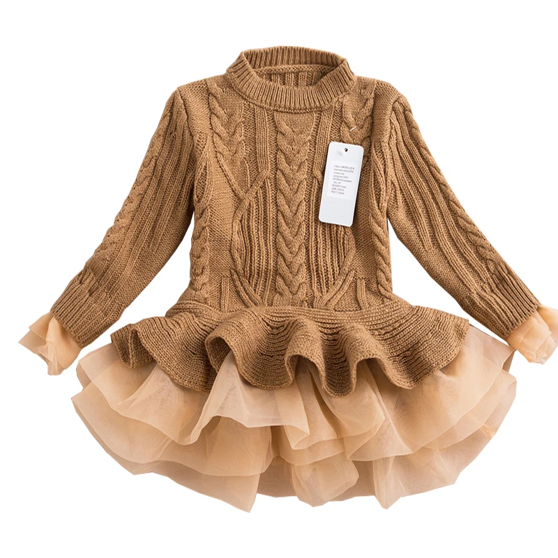 Fashion Autumn Thick Warm Girl Dresses Princess Knitted Winter Party Kids Sweater TuTu Dress Clothes Children Clothing | Детская одежда
