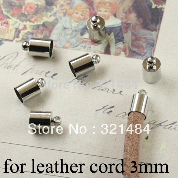 FREE SHIP 1000pc Dull silver plated/Rhodium plated crimp tips cord end caps for leather cord 3mm
