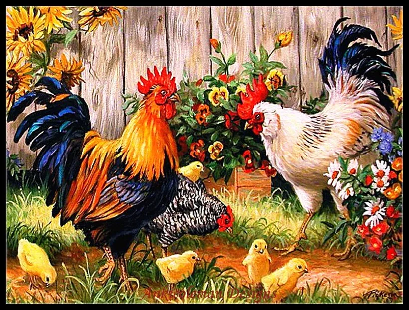 Kits 14 Ct Oil Painting - Chickens