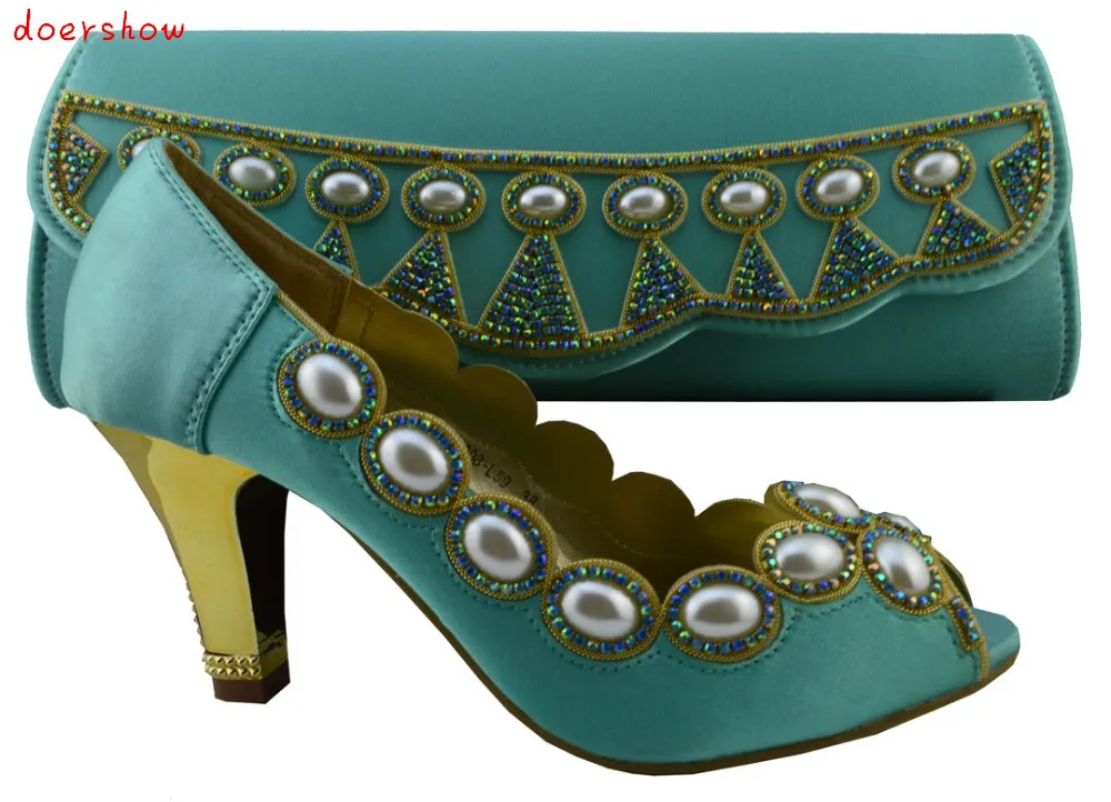 doershow beautiful African shoes and bag with rhinestones Italian ladies matching set HJZ1-103 | Обувь