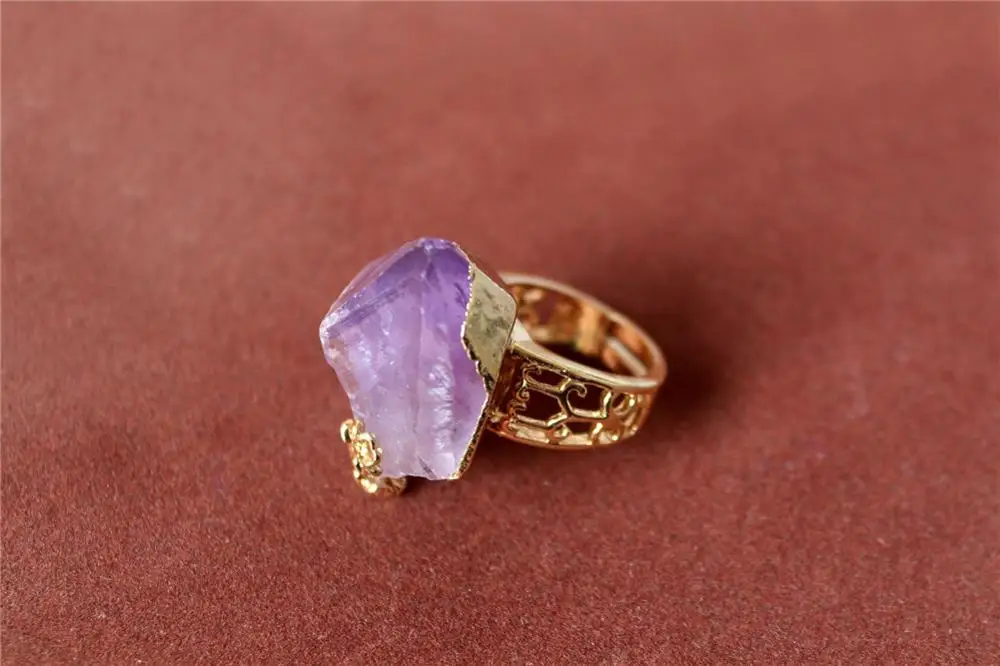 Amethyst Druzy натуральное модное кольцо с кристаллом желтый кварц фиолетовое Золото Цвет Кристалл обручальные аметисты ювелирные изделия обручальные кольца для женщин - Цвет основного камня: Amethyst