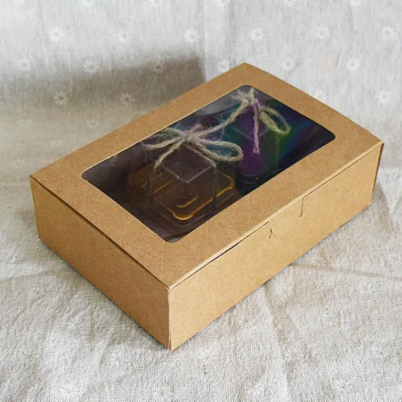 

25pcs- 18*12*5cm Kraft Paper box with Clear Window Cake Cookie Candy Boxes for DIY Wedding Party Gift Packaging