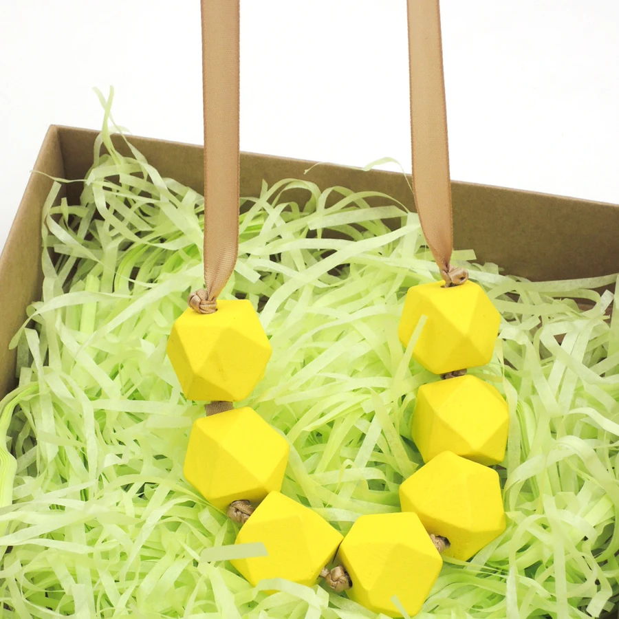 Светло кофейная лента узел ручная роспись желтое ожерелье с геометрическим