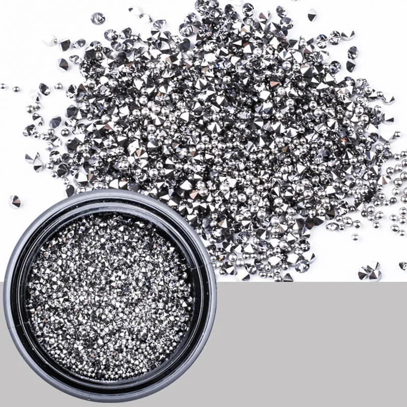 1 Box Two Styles Nail Art Mix Metal Beads Pointback Rhinestone Mini For Nails 3D Stones DIY Design Manicure Diamonds | Красота и
