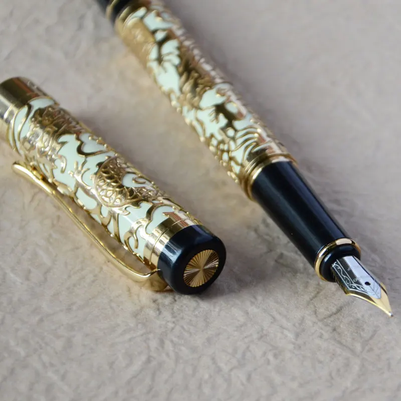 JINHAO 5000 перьевая ручка с белым и золотым наконечником тиснением дракона|pen pad|dragon