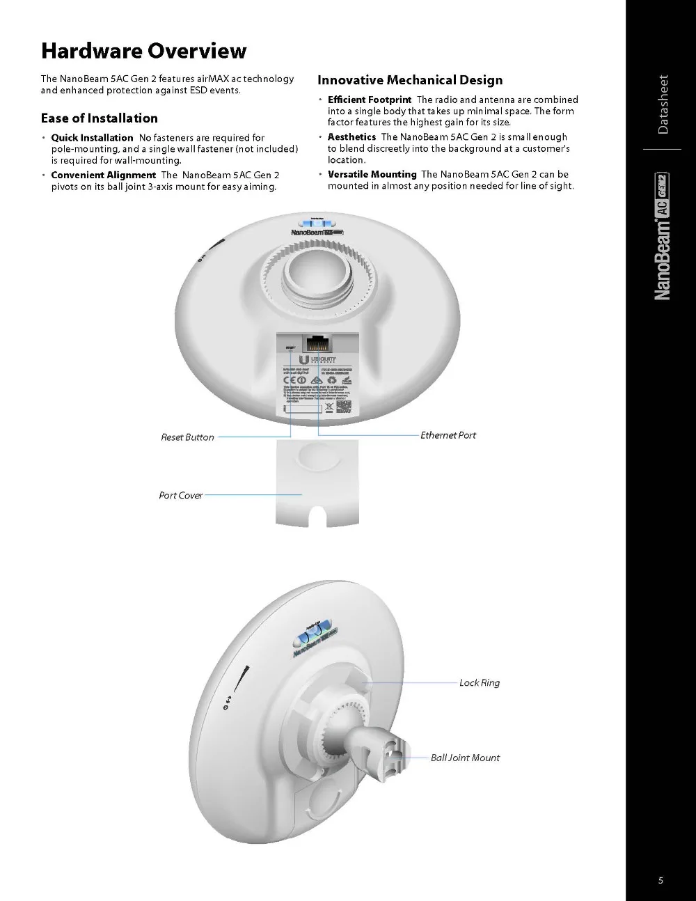 Ubiquiti сетевой NBE-5AC-GEN2 5 ГГц NanoBeam точка-точка беспроводной мост AC GEN2 высокопроизводительный airMAX только 1 единица