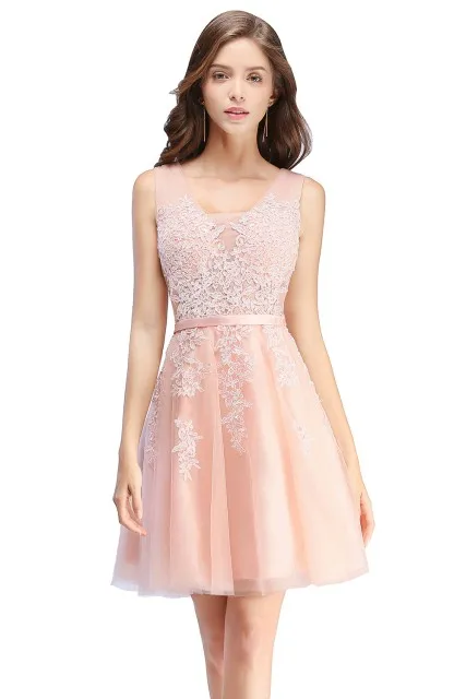 Pearl Pink Средней Школы Университета A Line V Шеи Танк Серый Кружева Аппликации Элегантный Homecoming Платья Короткие Платья Выпускного Вечера - Цвет: Pearl Pink