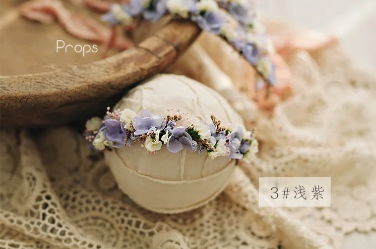 light purple Головной убор для девочки~ серия истинных цветов~ оригинальная детская повязка на голову для фото~ новорожденный реквизит для фотосъемки сушеные цветочные повязки на голову - Цвет: light purple
