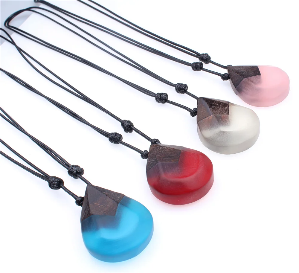 

WNGMNGL 2018 New 4 Colors Wood Resin Natural Sandalwood Water Long drop Pendant Necklace For Women Statement Fashion Jewelry