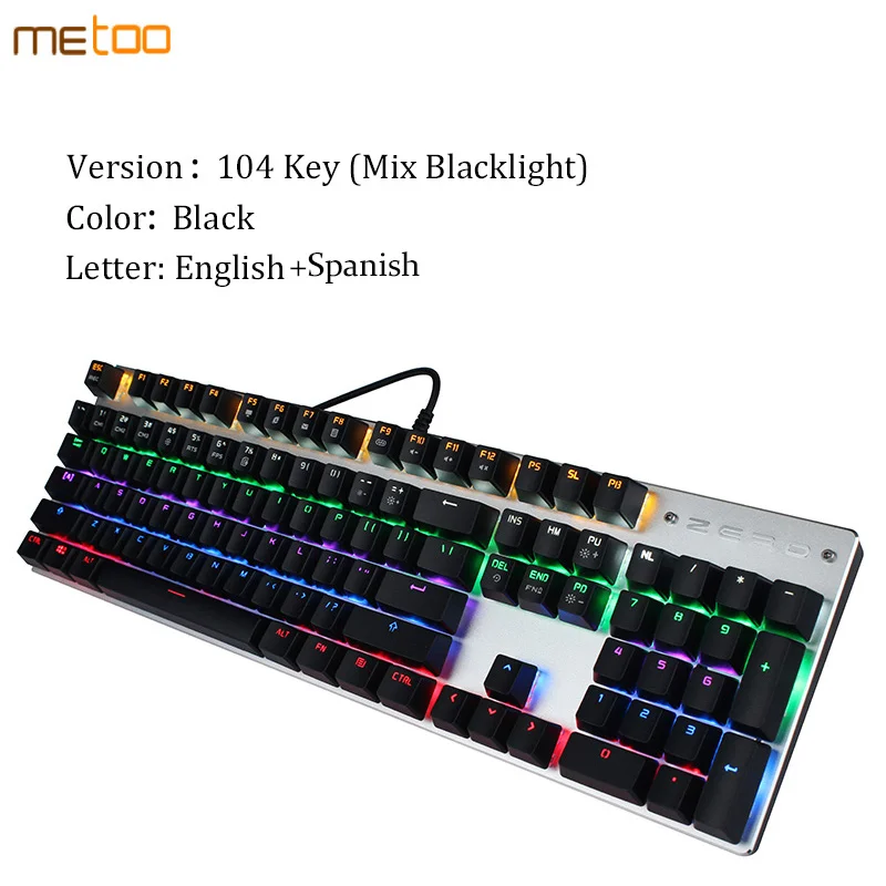 Spanish 104 key Metoo Edition механическая клавиатура анти-ореолы 87/104 подсветкой клавиш цвет: черный, синий переключатель Проводная клавиатура для планшетных Desktop - Цвет: Spanish 104 key